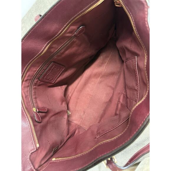 Coach Turnlock Leather Tote Bag Oxblood Burgundy Pebbled Gold Hardware - Picture 12 of 14